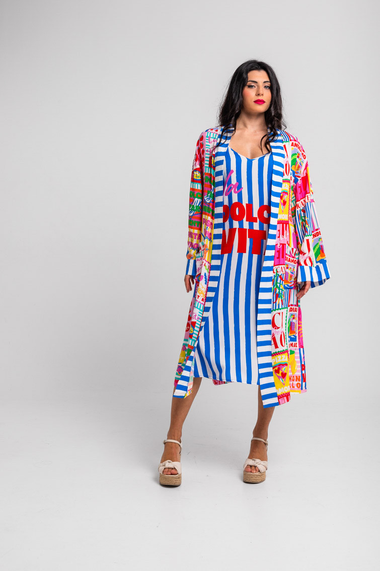 Kimono largo de estampado collage italiano - Dolce Far Niente Lolina - Imagen 2