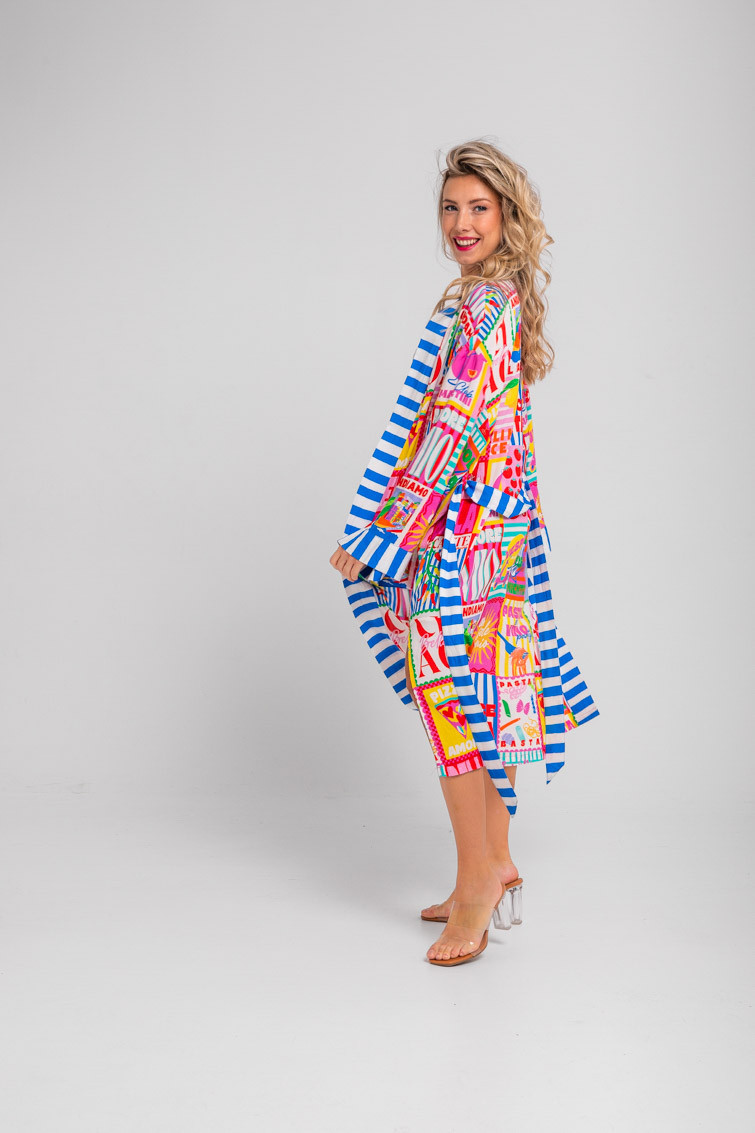 Kimono largo de estampado collage italiano - Dolce Far Niente Lolina - Imagen 3
