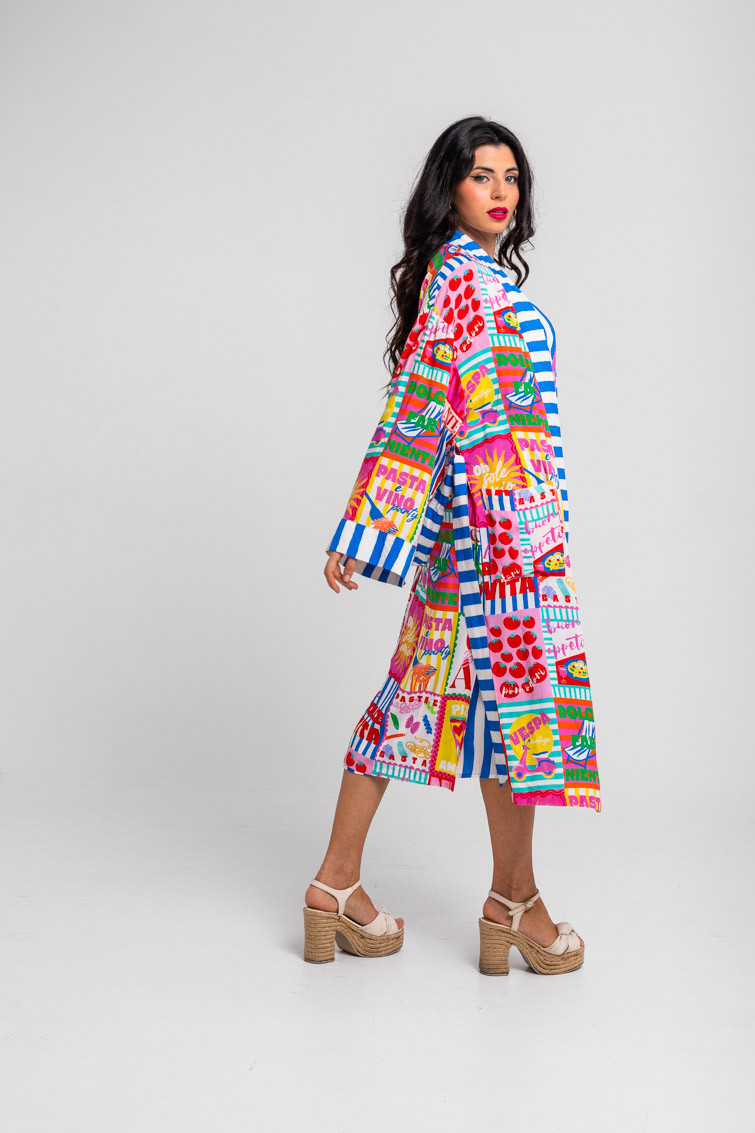 Kimono largo de estampado collage italiano - Dolce Far Niente Lolina - Imagen 4