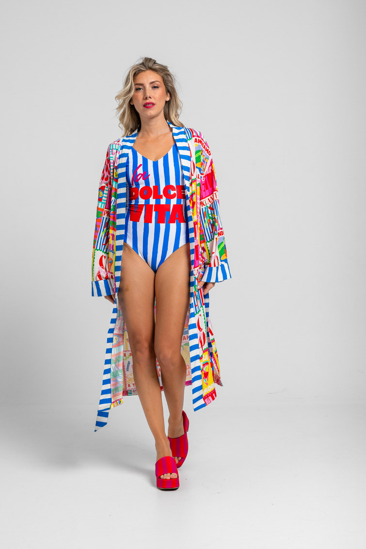 Kimono largo de estampado collage italiano - Dolce Far Niente Lolina - Imagen 5