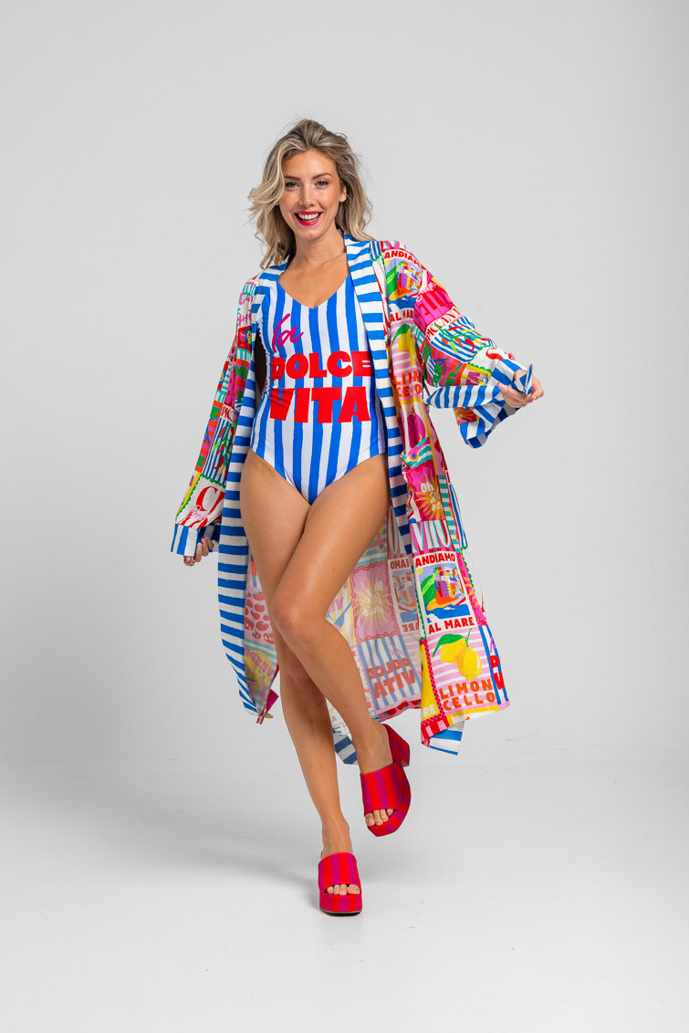 Kimono largo de estampado collage italiano - Dolce Far Niente Lolina - Imagen 6