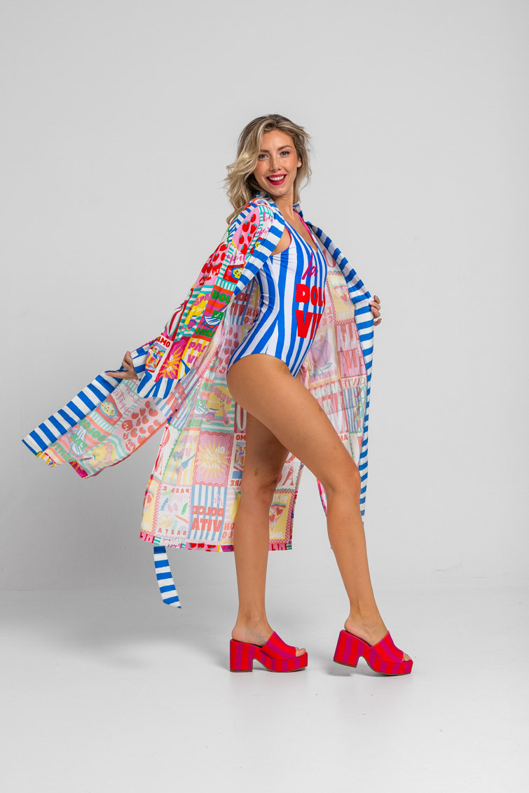 Kimono largo de estampado collage italiano - Dolce Far Niente Lolina - Imagen 7