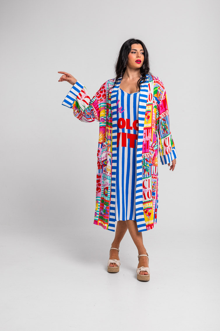 Kimono largo de estampado collage italiano - Dolce Far Niente Lolina