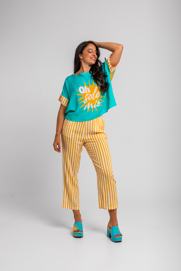 Pantalón culotte de rayas blancas y amarillas - Oh Sole mio Lolina