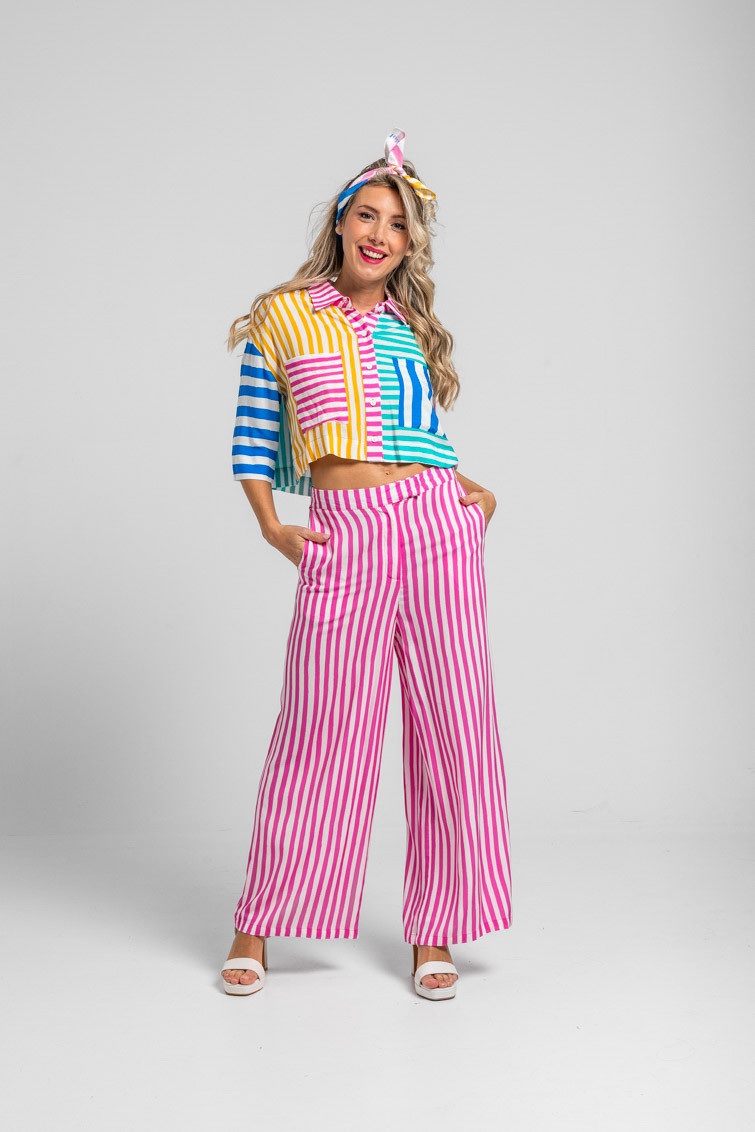 Pantalón culotte de rayas blancas y rosas - Limoncello Lolina