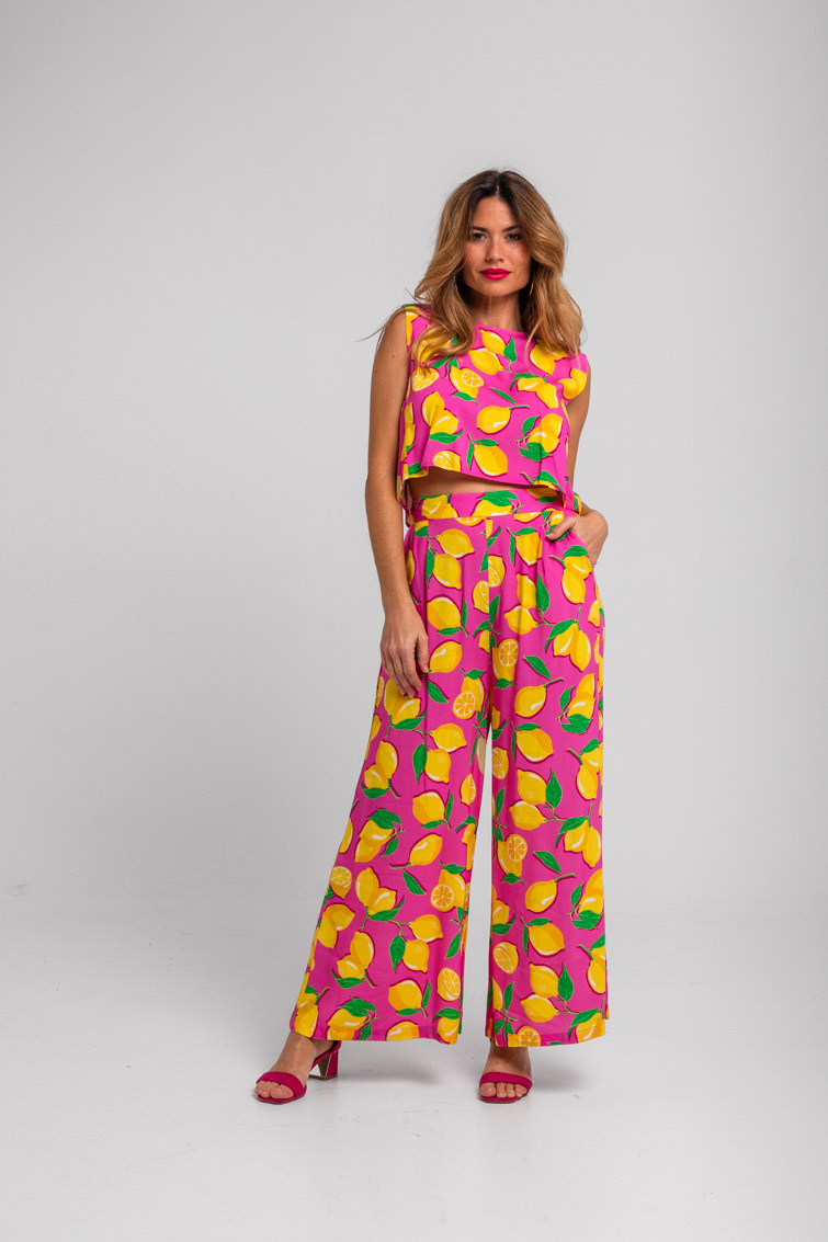 Pantalón fluido rosa de limones - Limoncello Lolina