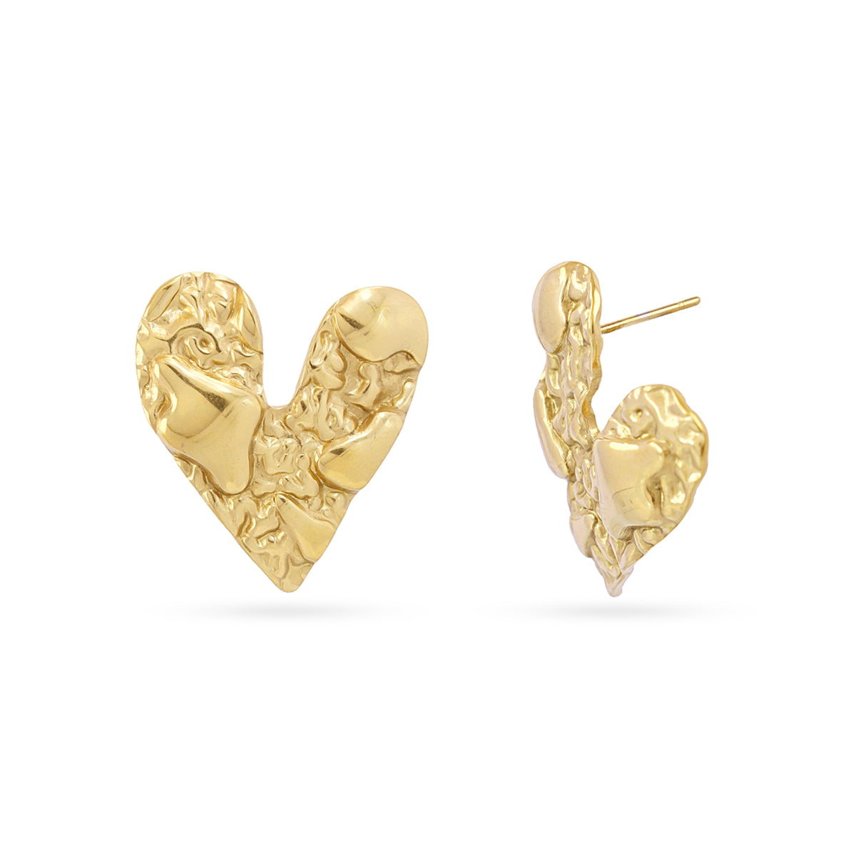 Pendientes Botón Essentials Corazón Textura en Dorado, bisutería de acero de la colección Essentials — Tiendas Via Vai Estepona