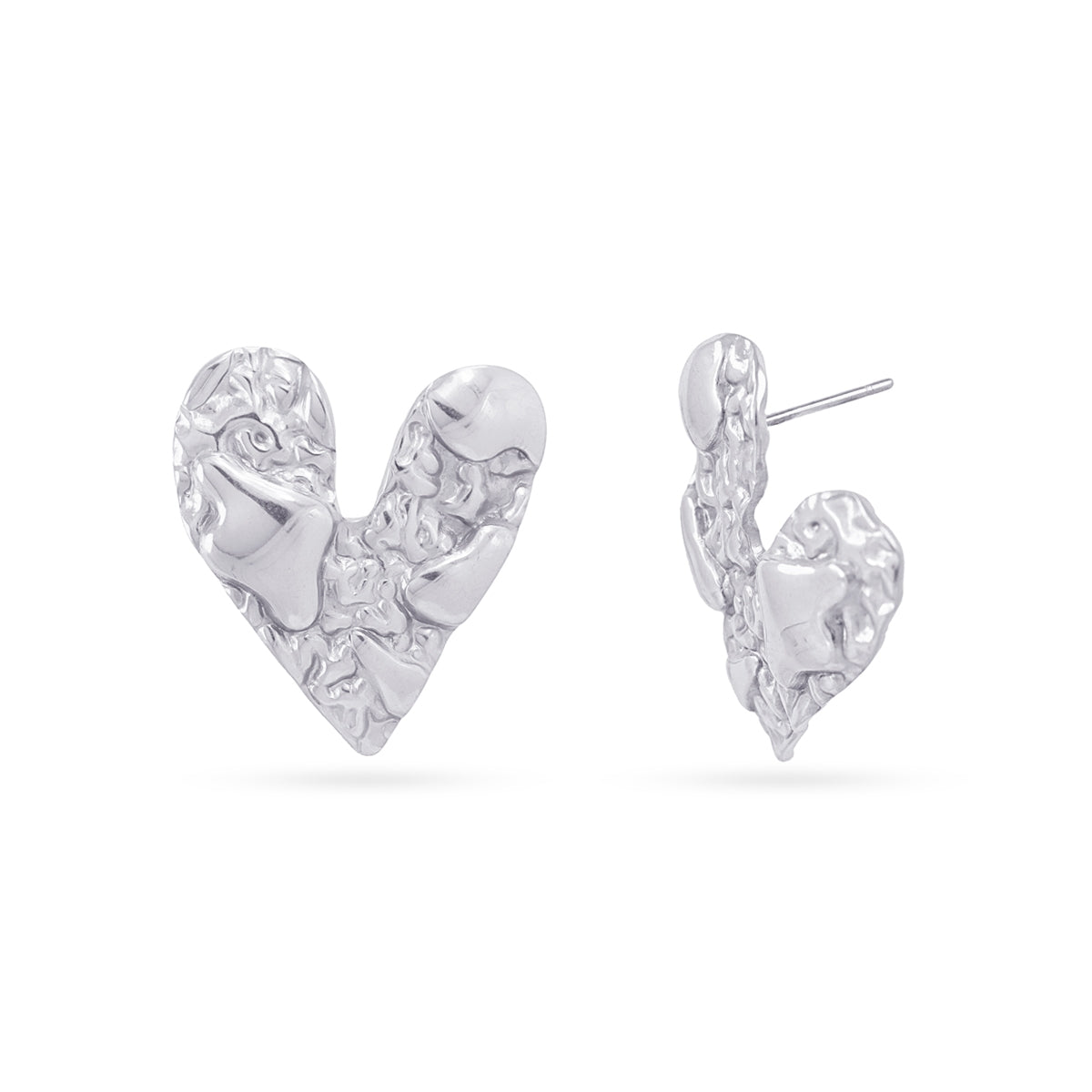 Pendientes Botón Essentials Corazón Textura en Plateado, bisutería de acero de la colección Essentials — Tiendas Via Vai Estepona