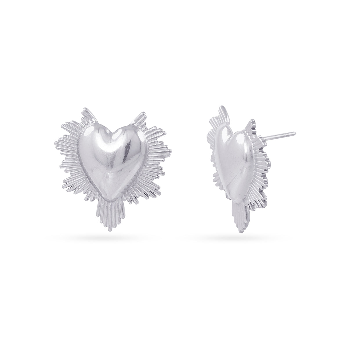 Pendientes Boton Essentials Sagrado Corazón en Plateado, bisutería de acero de la colección Essentials — Tiendas Via Vai Estepona