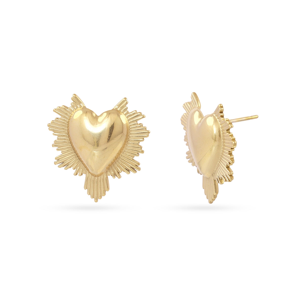Pendientes Boton Essentials Sagrado Corazón en Dorado, bisutería de acero de la colección Essentials — Tiendas Via Vai Estepona