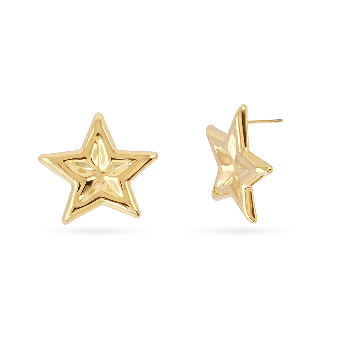 Pendientes Botón Estrella con Textura en Dorado, bisutería de acero de la colección Essentials — Tiendas Via Vai Estepona