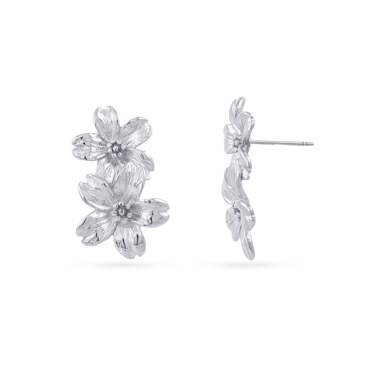 Pendientes Colgantes Doble Flor Textura en Plateado, bisutería de acero de la colección Essentials — Tiendas Via Vai Estepona