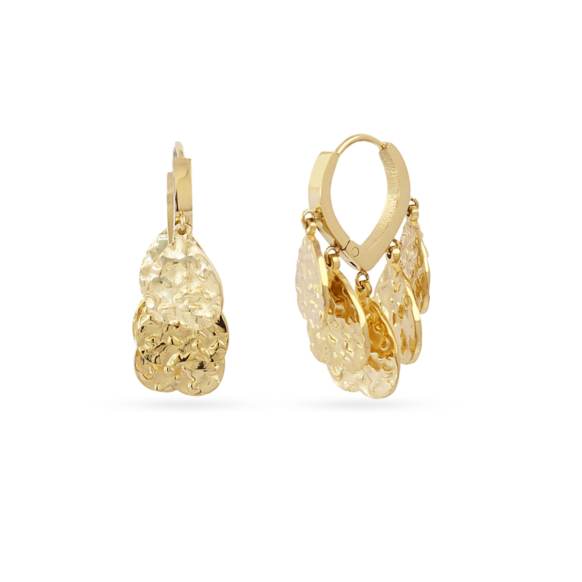 Pendientes Colgantes Medallas Textura en Dorado, bisutería de acero de la colección Essentials — Tiendas Via Vai Estepona