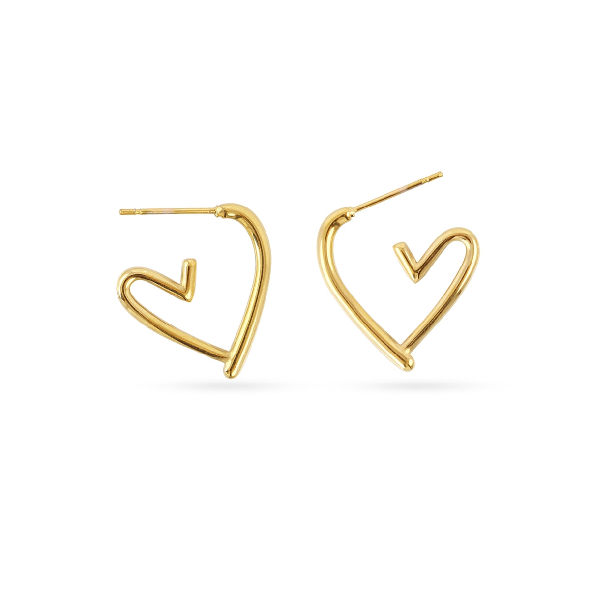 Pendientes Essentials Corazón Asimétrico en Dorado, bisutería de acero de la colección Essentials — Tiendas Via Vai Estepona