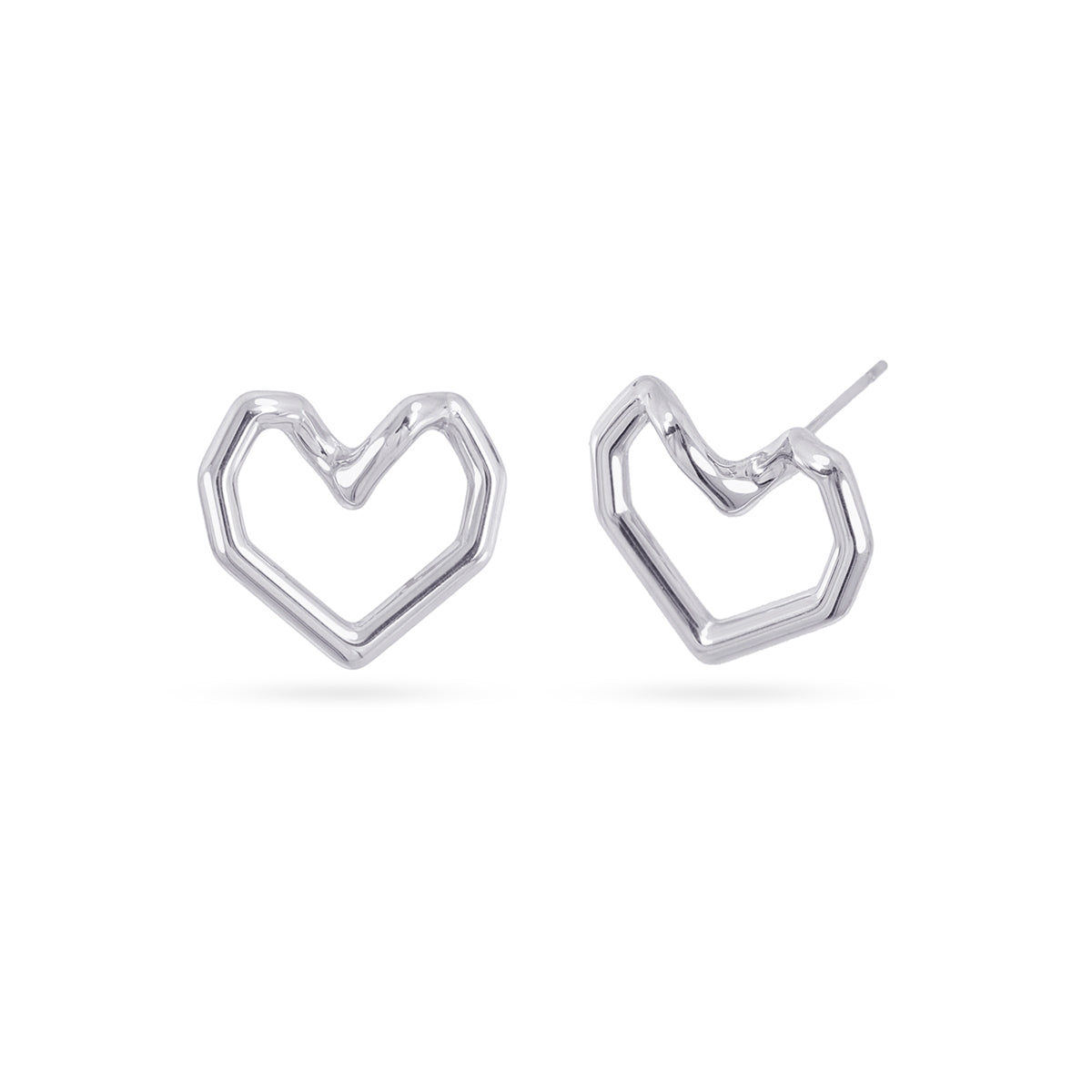 Pendientes Essentials Corazón Geométrico en Plateado, bisutería de acero de la colección Essentials — Tiendas Via Vai Estepona