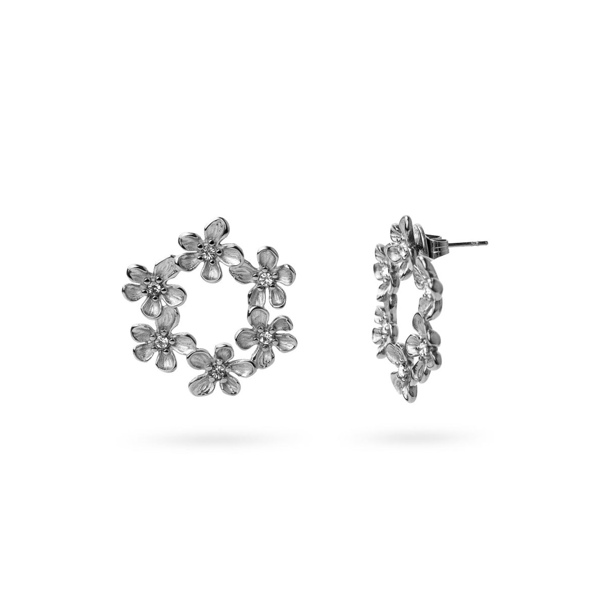 Pendientes Essentials Corona Flores en Plateado, bisutería de acero de la colección Essentials — Tiendas Via Vai Estepona