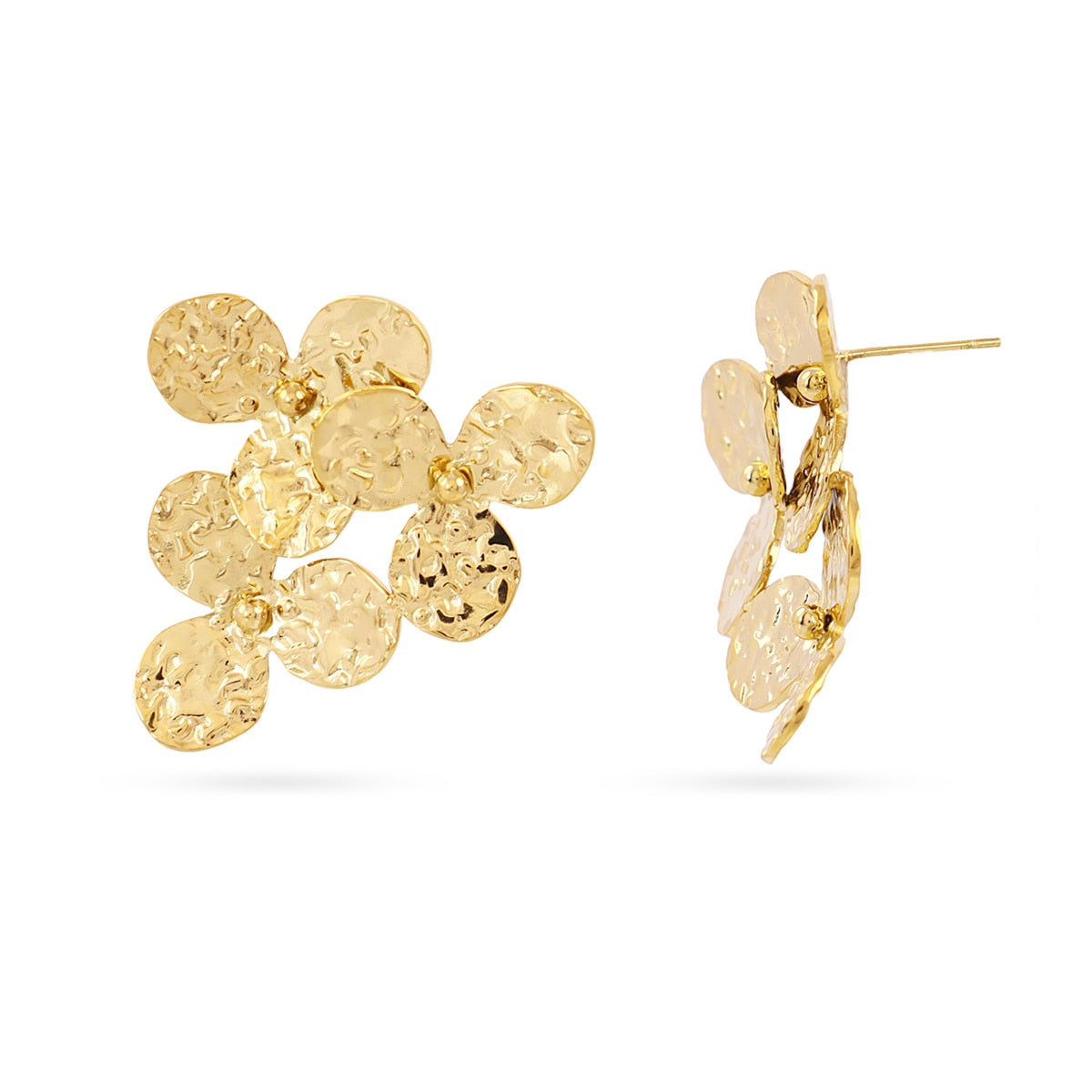 Pendientes Essentials Flor Artesanal en Dorado, bisutería de acero de la colección Essentials — Tiendas Via Vai Estepona