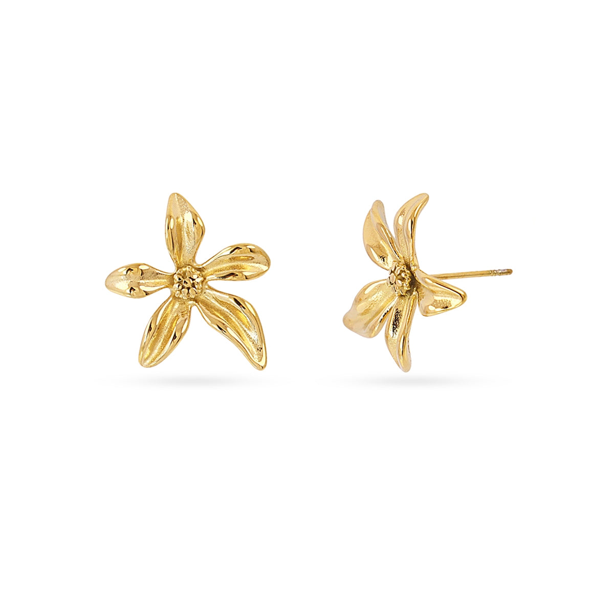 Pendientes Essentials Flor Curvada en Dorado, bisutería de acero de la colección Essentials — Tiendas Via Vai Estepona