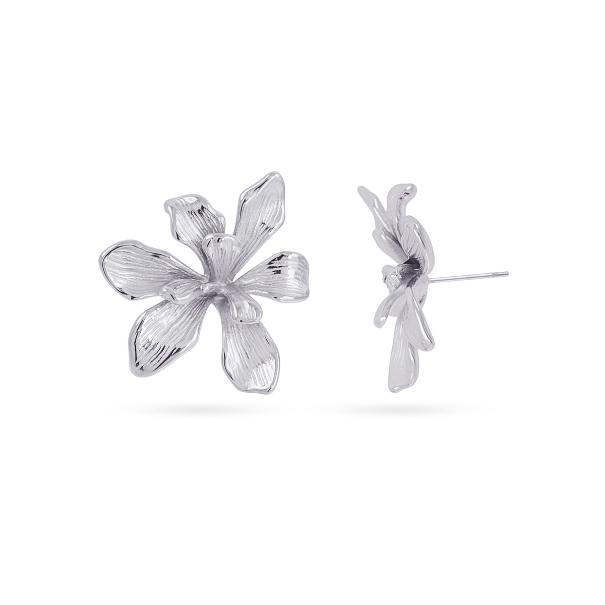 Pendientes Essentials Flor Pétalos en Plateado, bisutería de acero de la colección Essentials — Tiendas Via Vai Estepona