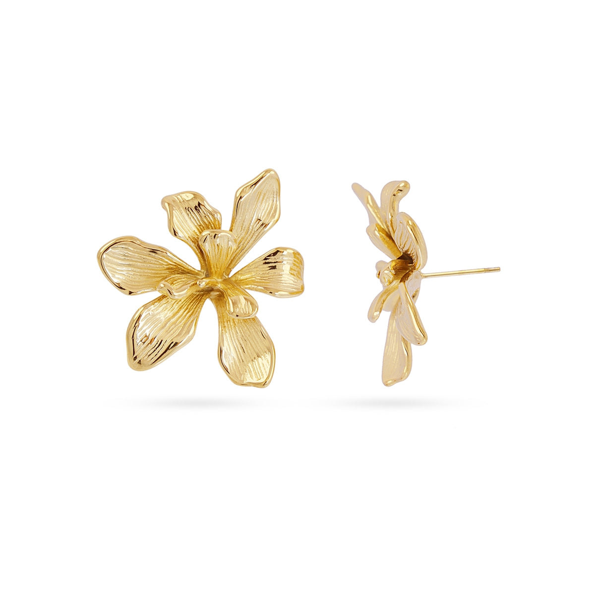 Pendientes Essentials Flor Pétalos en Dorado, bisutería de acero de la colección Essentials — Tiendas Via Vai Estepona