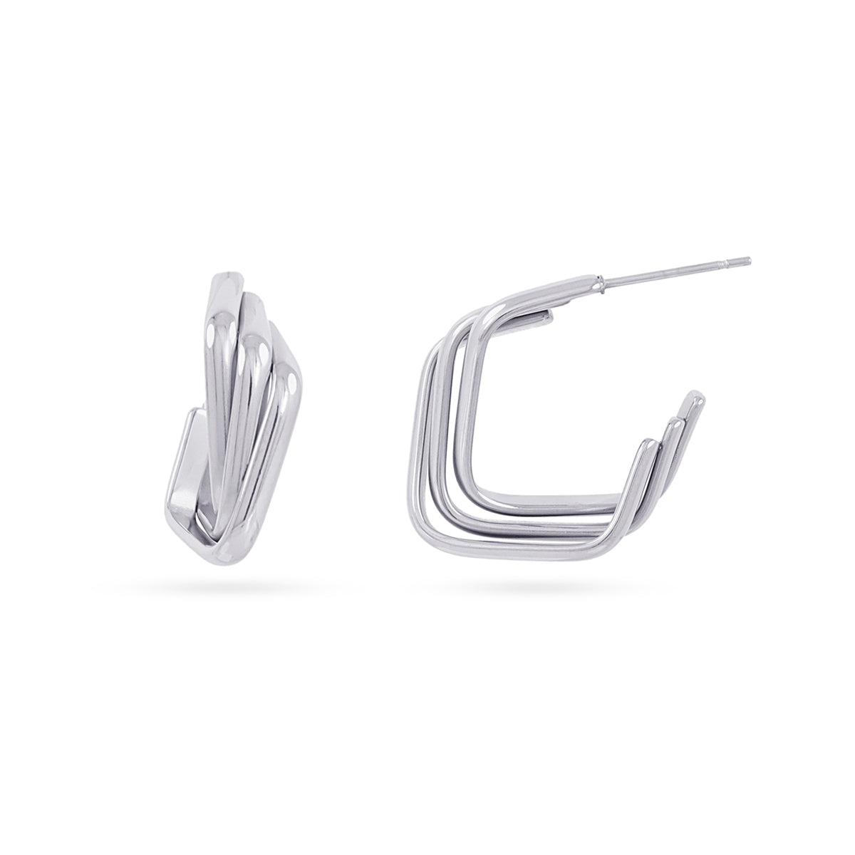 Aros Essentials Geométricos Acanalados en Plateado, bisutería de acero de la colección Essentials — Tiendas Via Vai Estepona