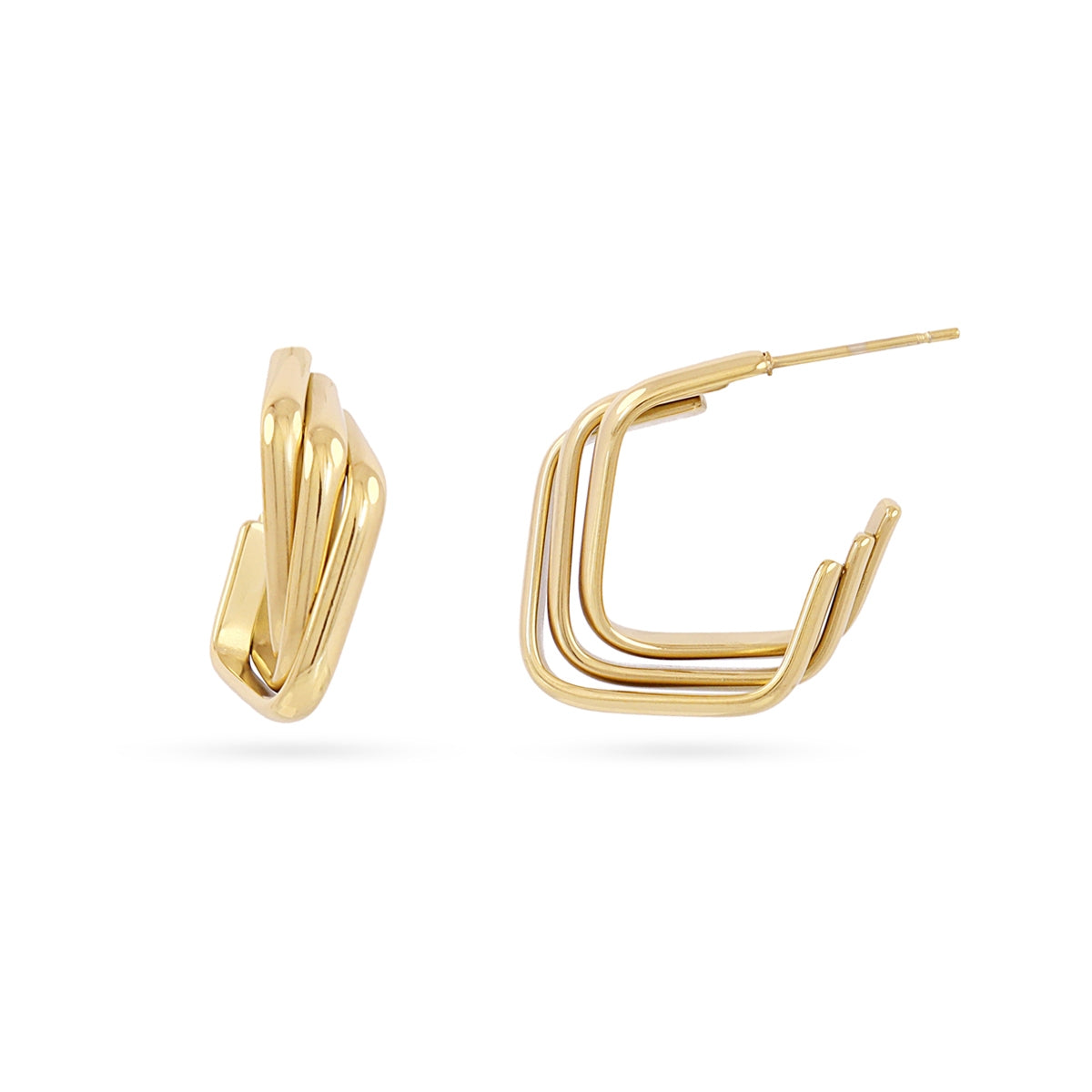 Aros Essentials Geométricos Acanalados en Dorado, bisutería de acero de la colección Essentials — Tiendas Via Vai Estepona