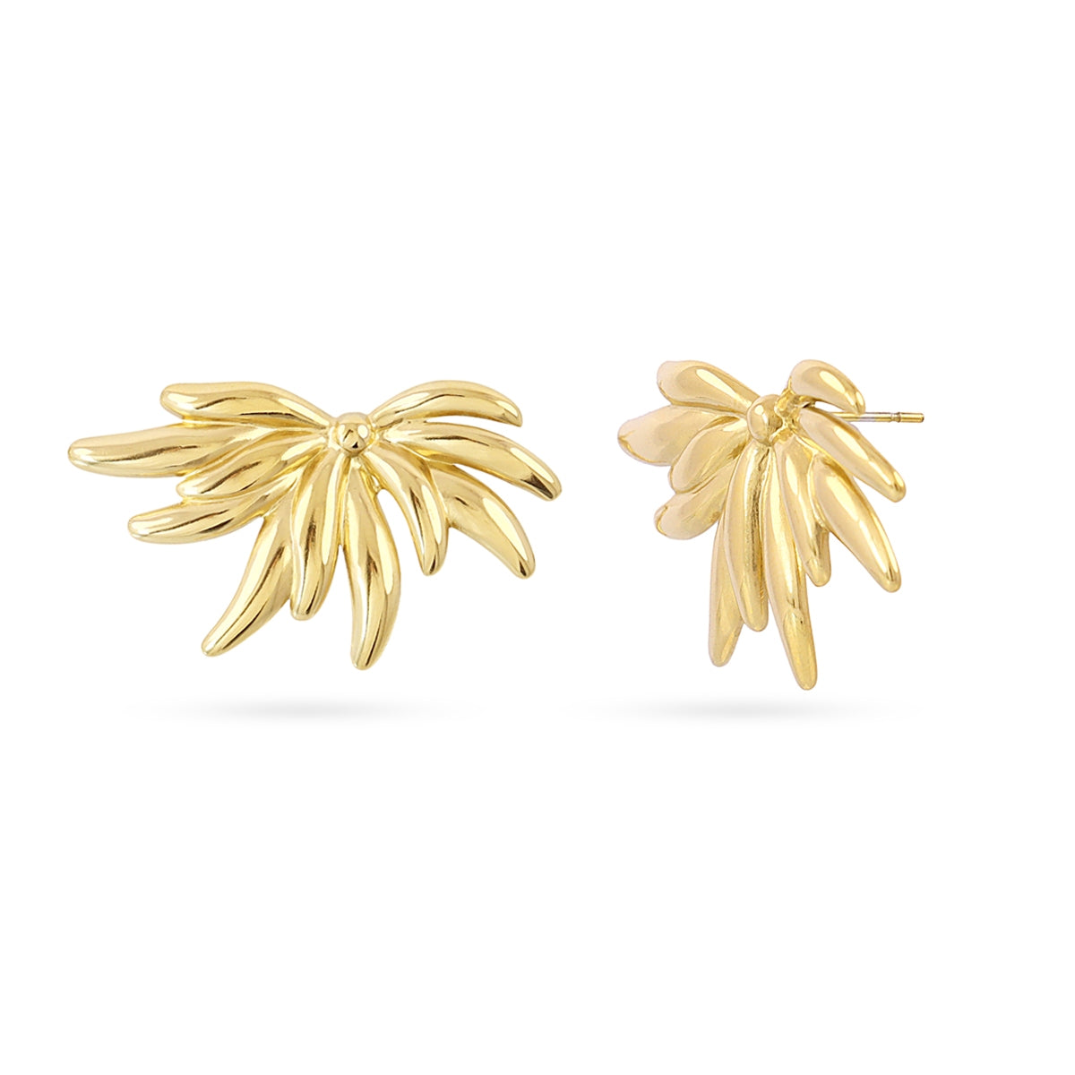 Pendientes Largos Essentials Efecto Pluma en Dorado, bisutería de acero de la colección Essentials — Tiendas Via Vai Estepona