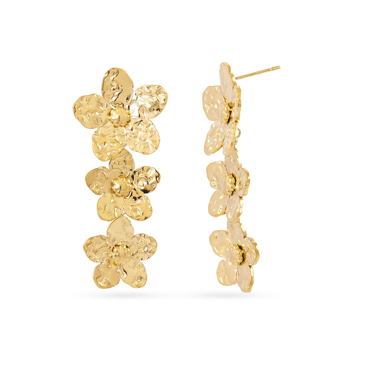 Pendientes Largos Essentials Flores Verticales en Dorado, bisutería de acero de la colección Essentials — Tiendas Via Vai Estepona