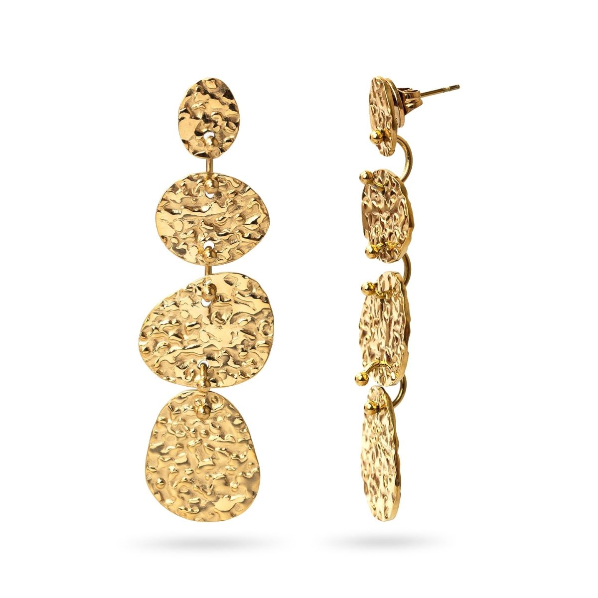 Pendientes Largos Essentials Medallas en Dorado, bisutería de acero de la colección Essentials — Tiendas Via Vai Estepona