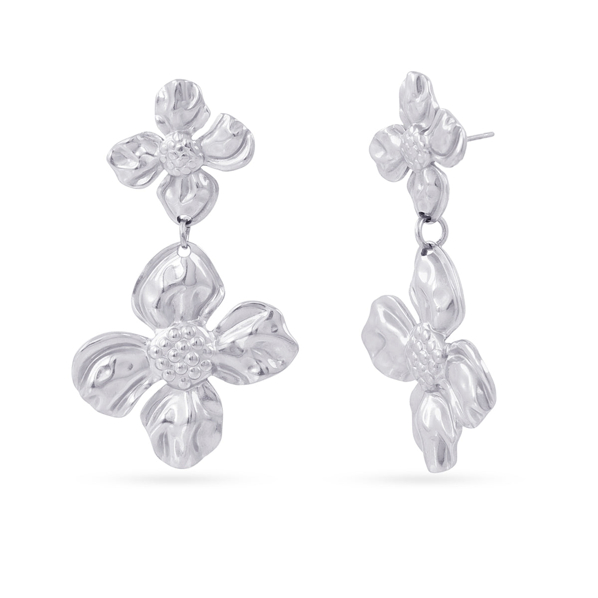 Pendientes Largos Essentials Pétalo en Plateado, bisutería de acero de la colección Essentials — Tiendas Via Vai Estepona