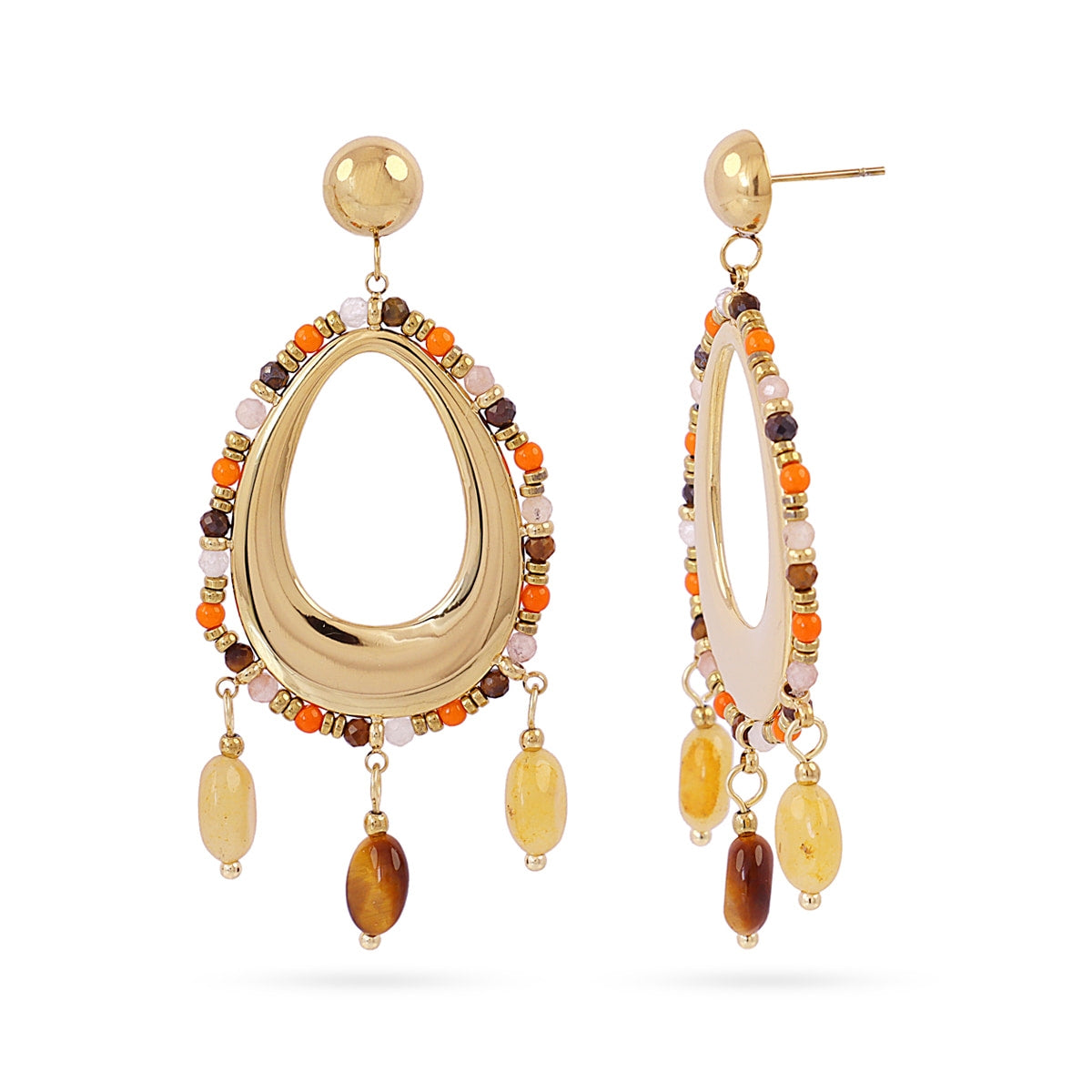Pendientes Largos Spirit Boho en Café, bisutería de acero de la colección Sand Dust — Tiendas Via Vai Estepona