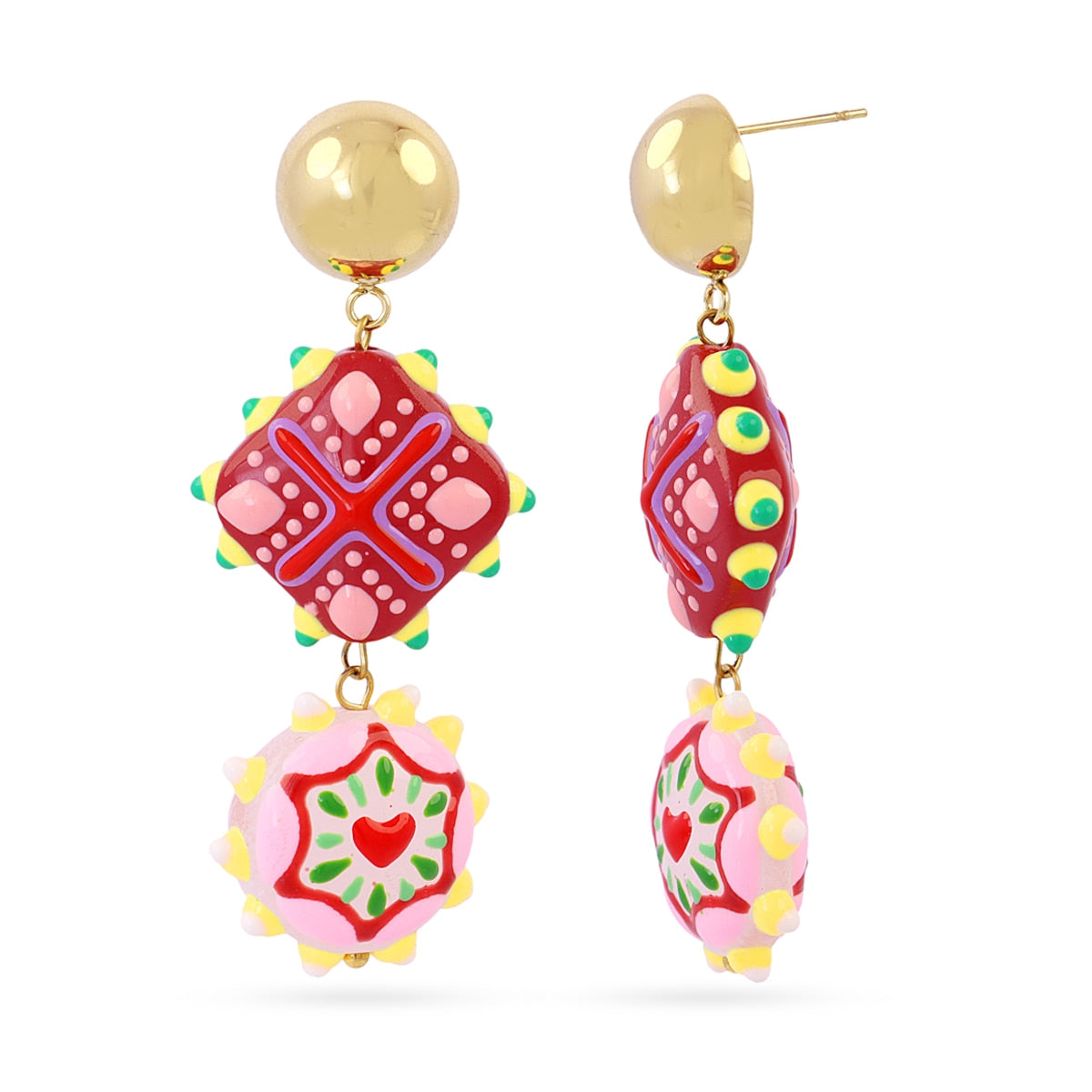Pendientes Largos Trencadis Mosaico en Dorado, bisutería de acero de la colección Tide — Tiendas Via Vai Estepona