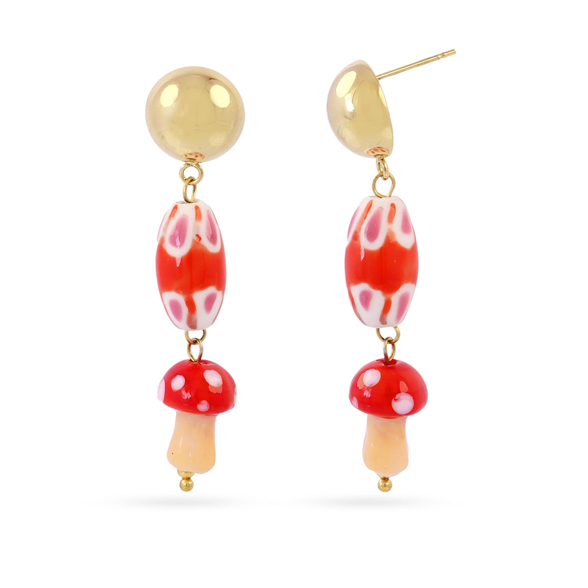 Pendientes Largos Trencadis Seta Roja en Dorado, bisutería de acero de la colección Tide — Tiendas Via Vai Estepona
