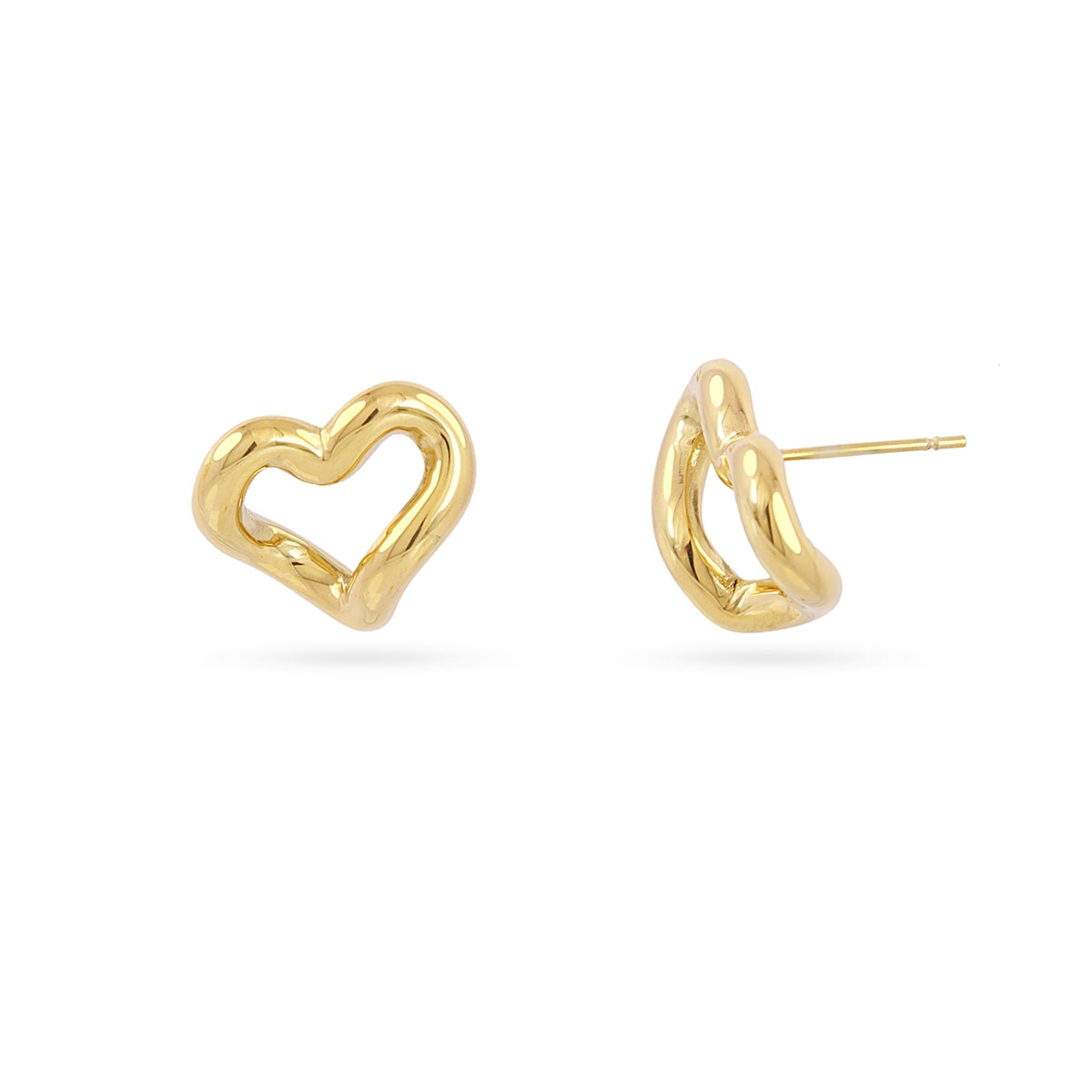 Pendientes Mini Essentials Corazón Relieve en Dorado, bisutería de acero de la colección Essentials — Tiendas Via Vai Estepona