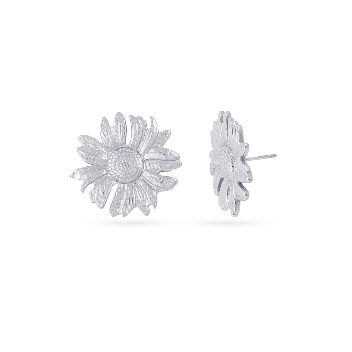 Pendientes Mini Essentials Flor Margarita en Plateado, bisutería de acero de la colección Essentials — Tiendas Via Vai Estepona
