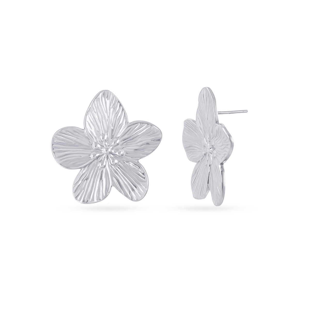 Pendientes Mini Essentials Flor Orgánica en Plateado, bisutería de acero de la colección Essentials — Tiendas Via Vai Estepona
