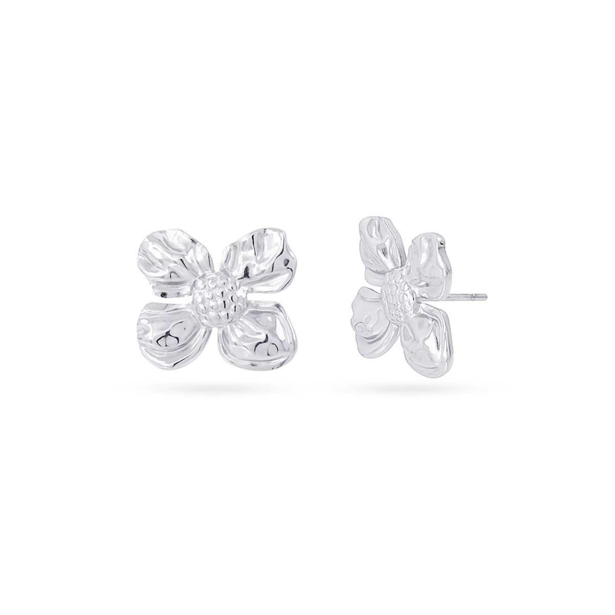 Pendientes Mini Essentials Flor Pétalos en Plateado, bisutería de acero de la colección Essentials — Tiendas Via Vai Estepona
