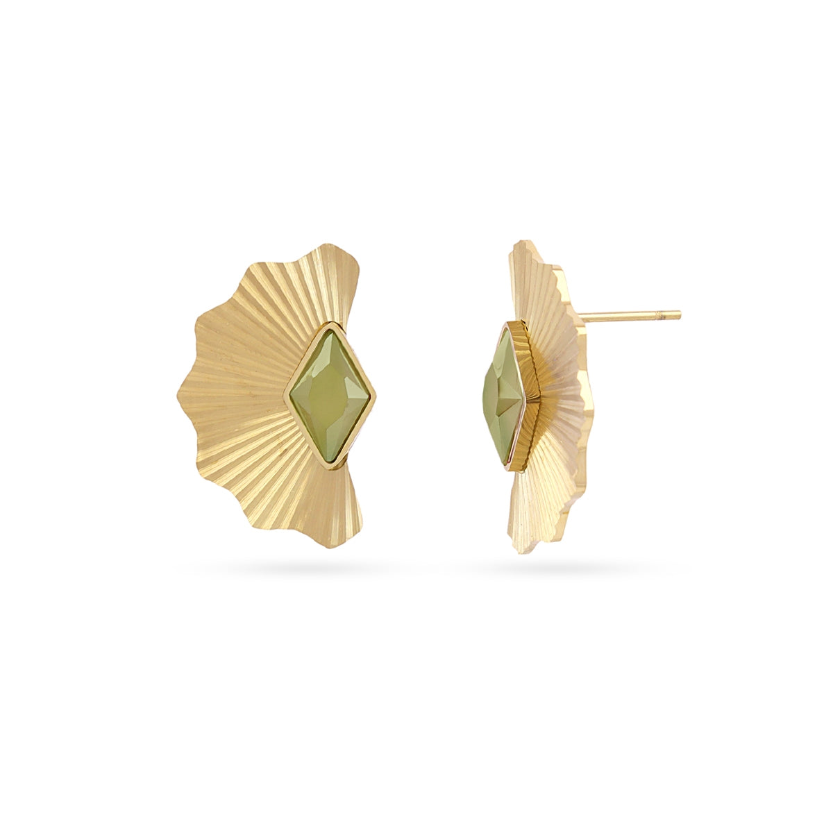 Pendientes Prisma Botón Textura en Verde, bisutería de acero de la colección Sunflowers — Tiendas Via Vai Estepona