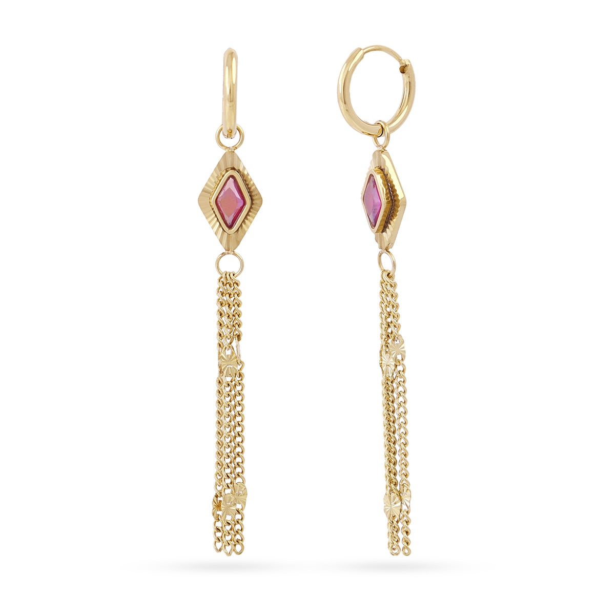 Pendientes Prisma Cadena Flecos en Rosa, bisutería de acero de la colección Sunflowers — Tiendas Via Vai Estepona