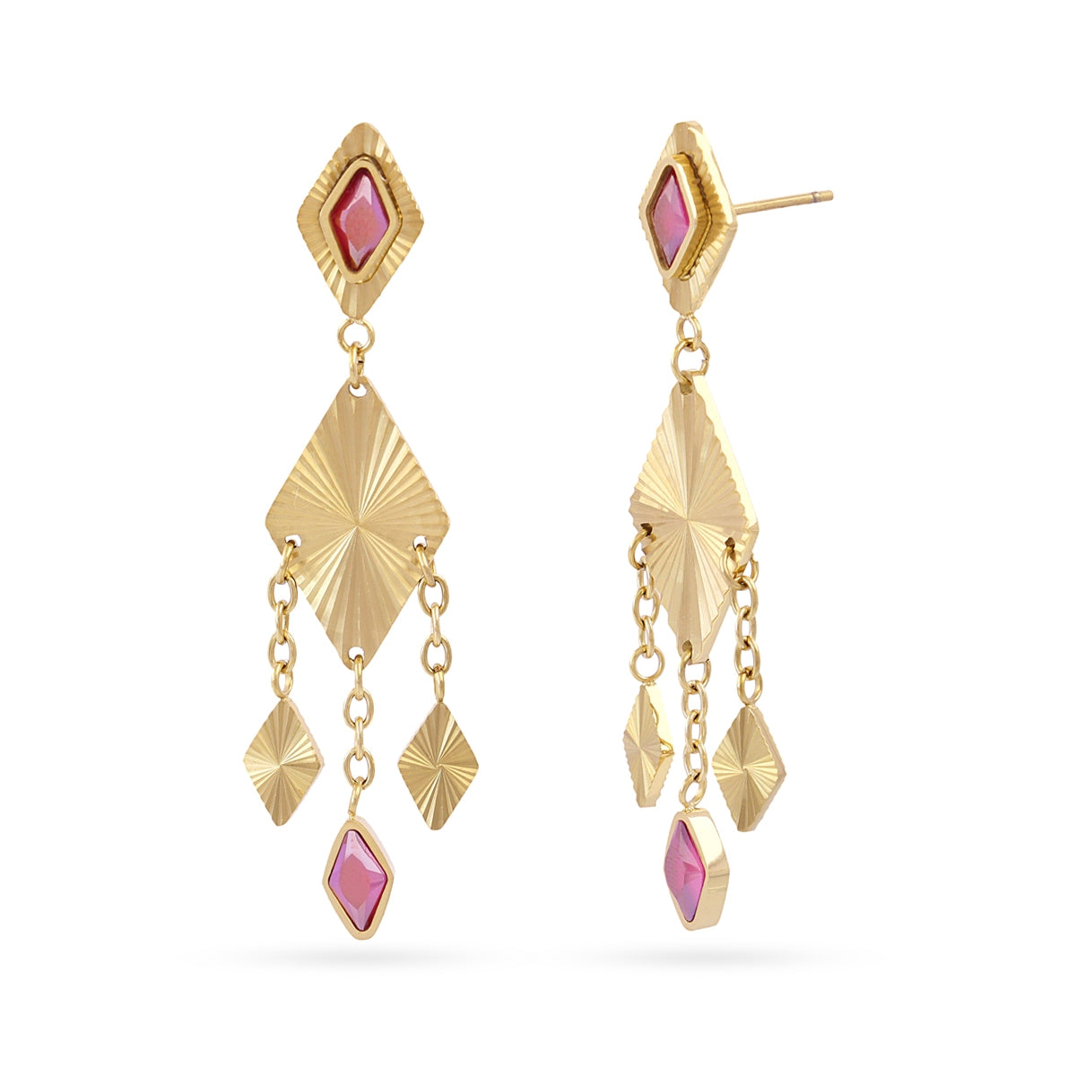 Pendientes Prisma Flecos en Rosa, bisutería de acero de la colección Sunflowers — Tiendas Via Vai Estepona