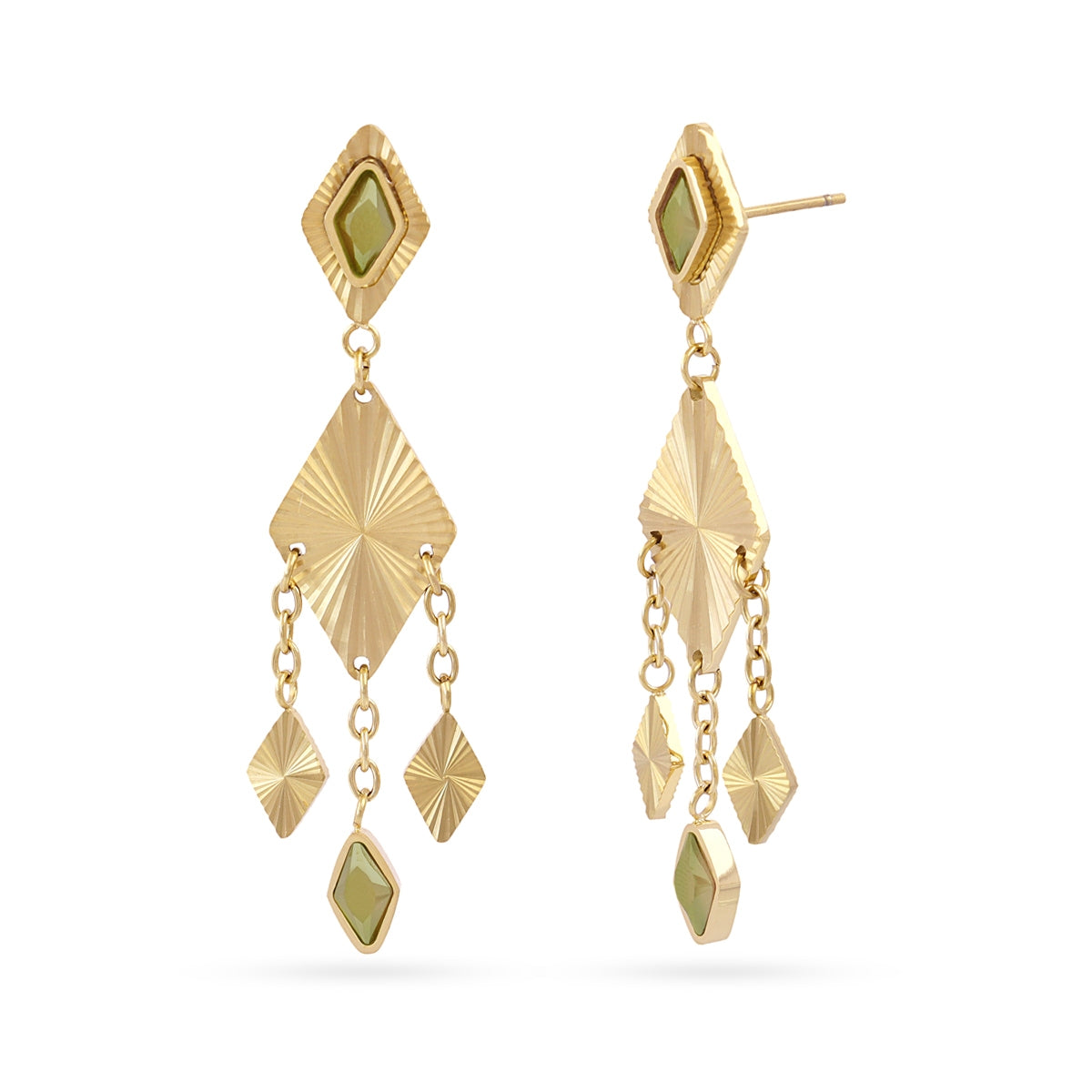 Pendientes Prisma Flecos en Verde, bisutería de acero de la colección Sunflowers — Tiendas Via Vai Estepona