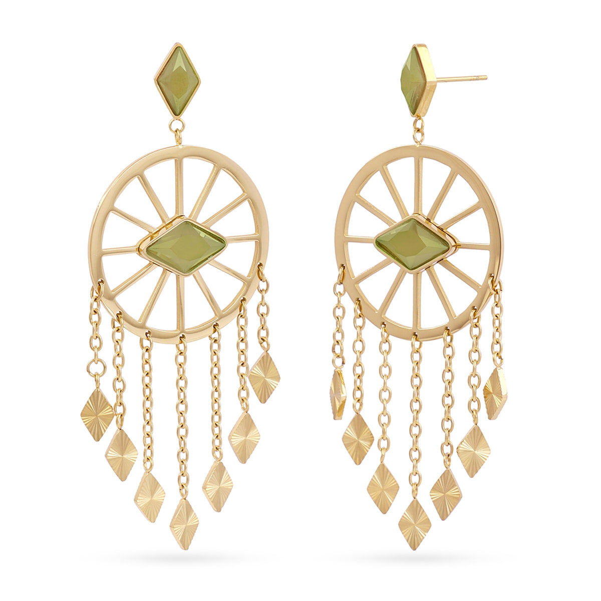 Pendientes Prisma Mandala en Verde, bisutería de acero de la colección Sunflowers — Tiendas Via Vai Estepona