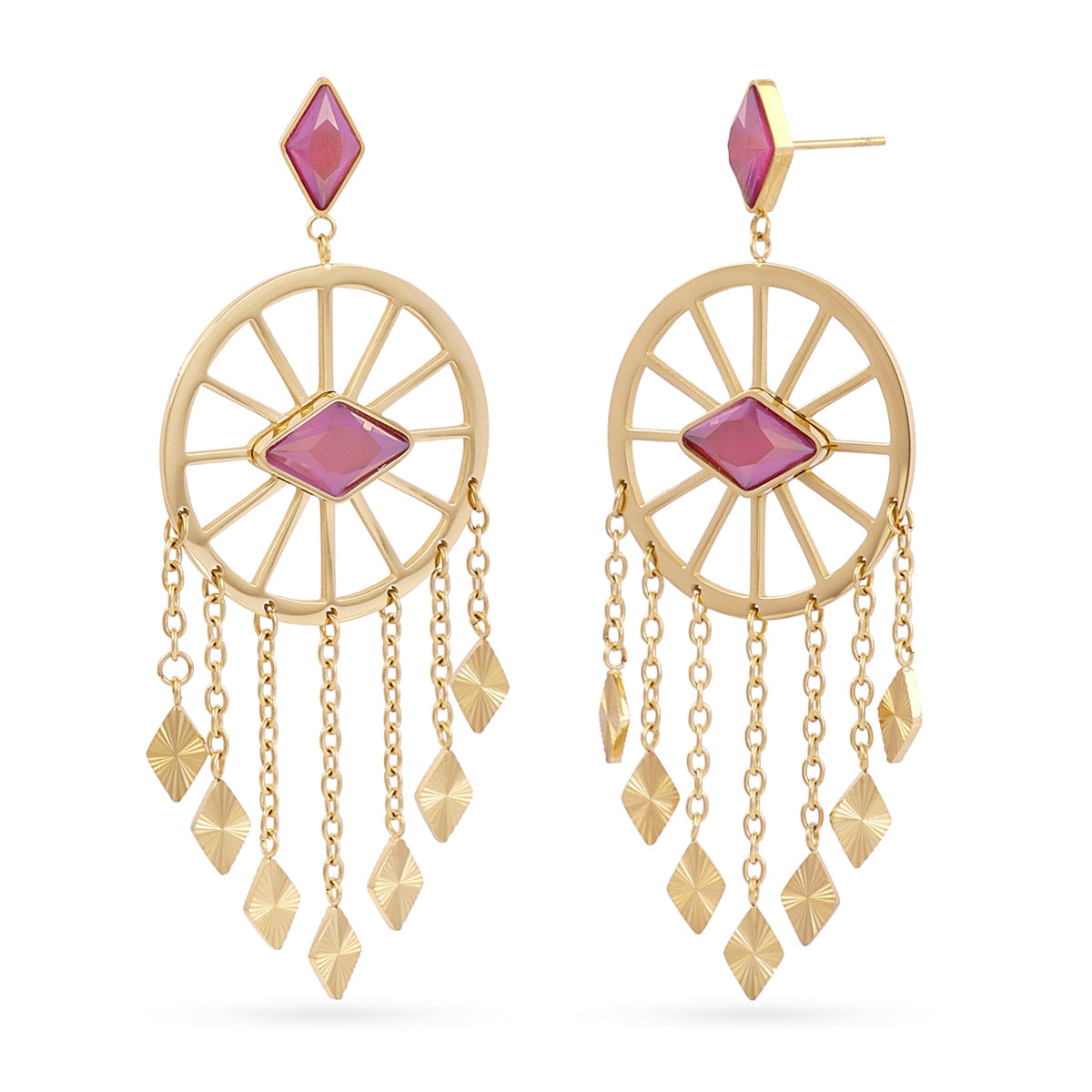 Pendientes Prisma Mandala en Rosa, bisutería de acero de la colección Sunflowers — Tiendas Via Vai Estepona