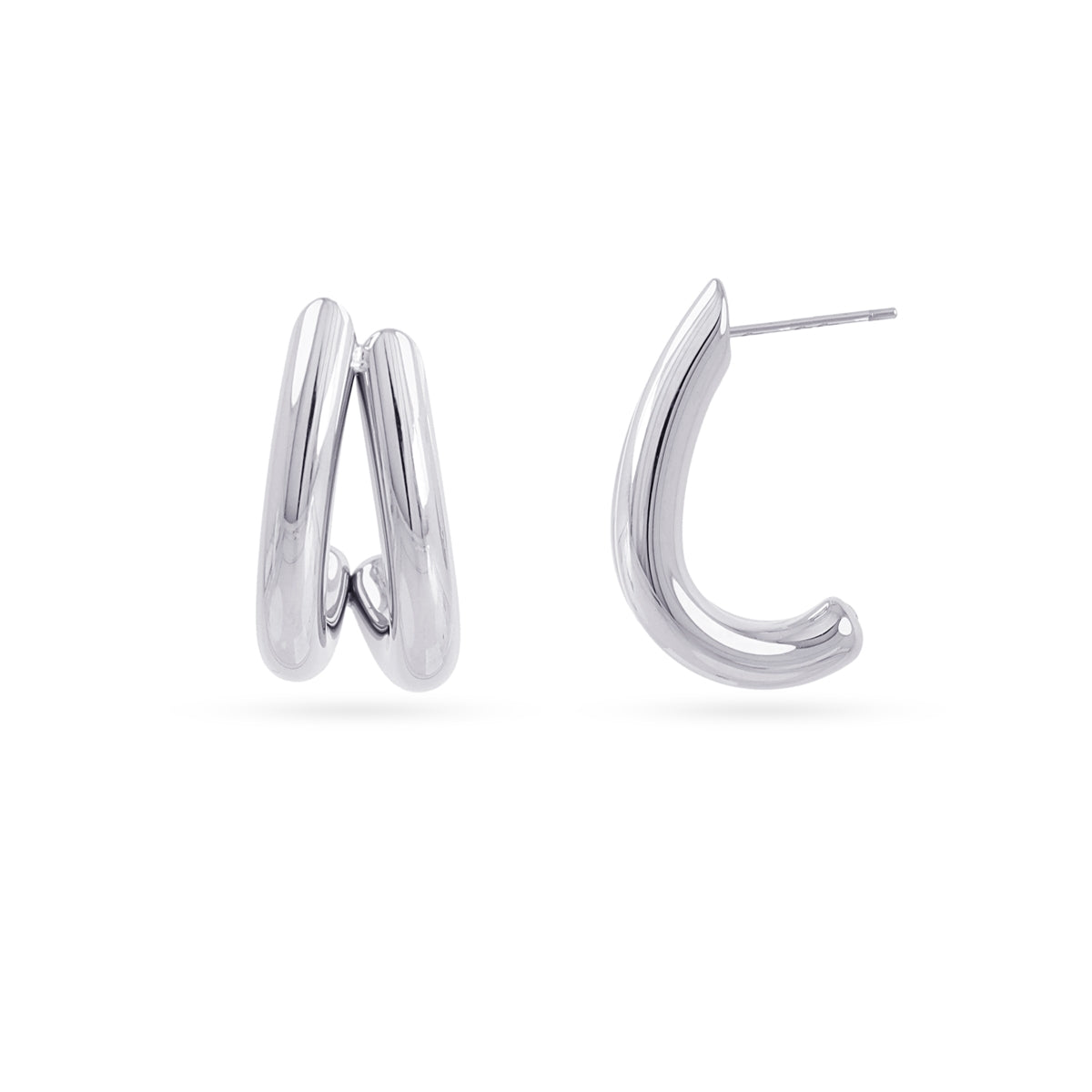 Aros Semi Aro Doble Fino en Plateado, bisutería de acero de la colección Essentials — Tiendas Via Vai Estepona