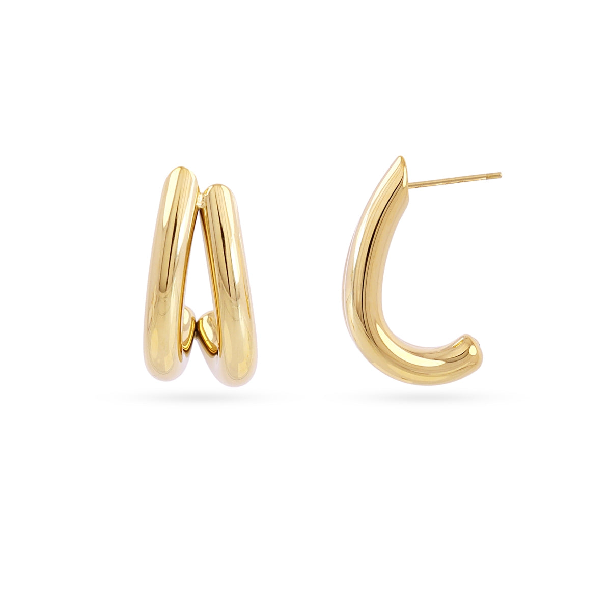 Aros Semi Aro Doble Fino en Dorado, bisutería de acero de la colección Essentials — Tiendas Via Vai Estepona