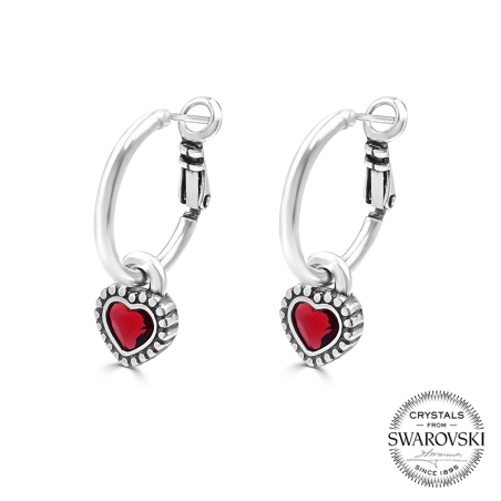 Pendiente Aro "Amor" PLATA Color Rojo