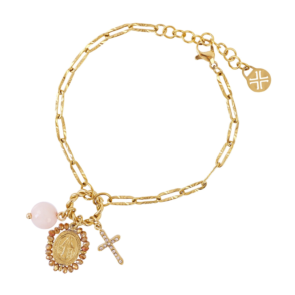 Pulsera Astros Virgen Rosa en Dorado, bisutería de acero de la colección Astros — Tiendas Via Vai Estepona