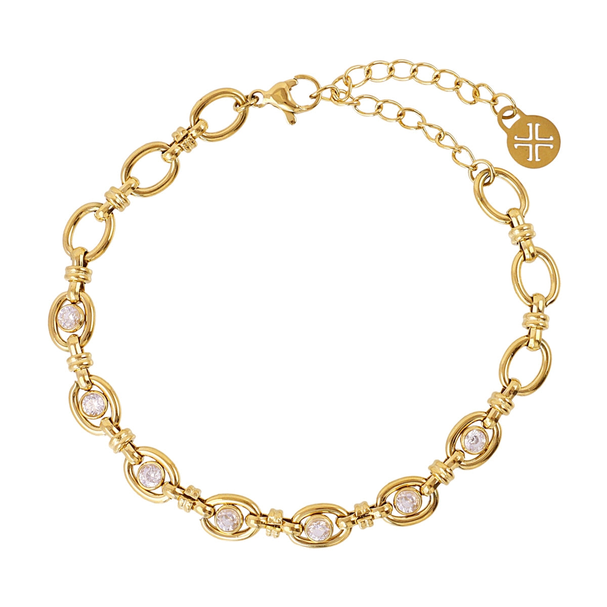 Pulsera de Cadena con Circonitas Blancas en Dorado, bisutería de acero de la colección Essentials — Tiendas Via Vai Estepona
