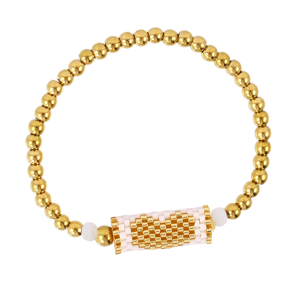 Pulsera Elástica Miyuki Corazón en Blanco, bisutería de acero de la colección Sand Dust — Tiendas Via Vai Estepona