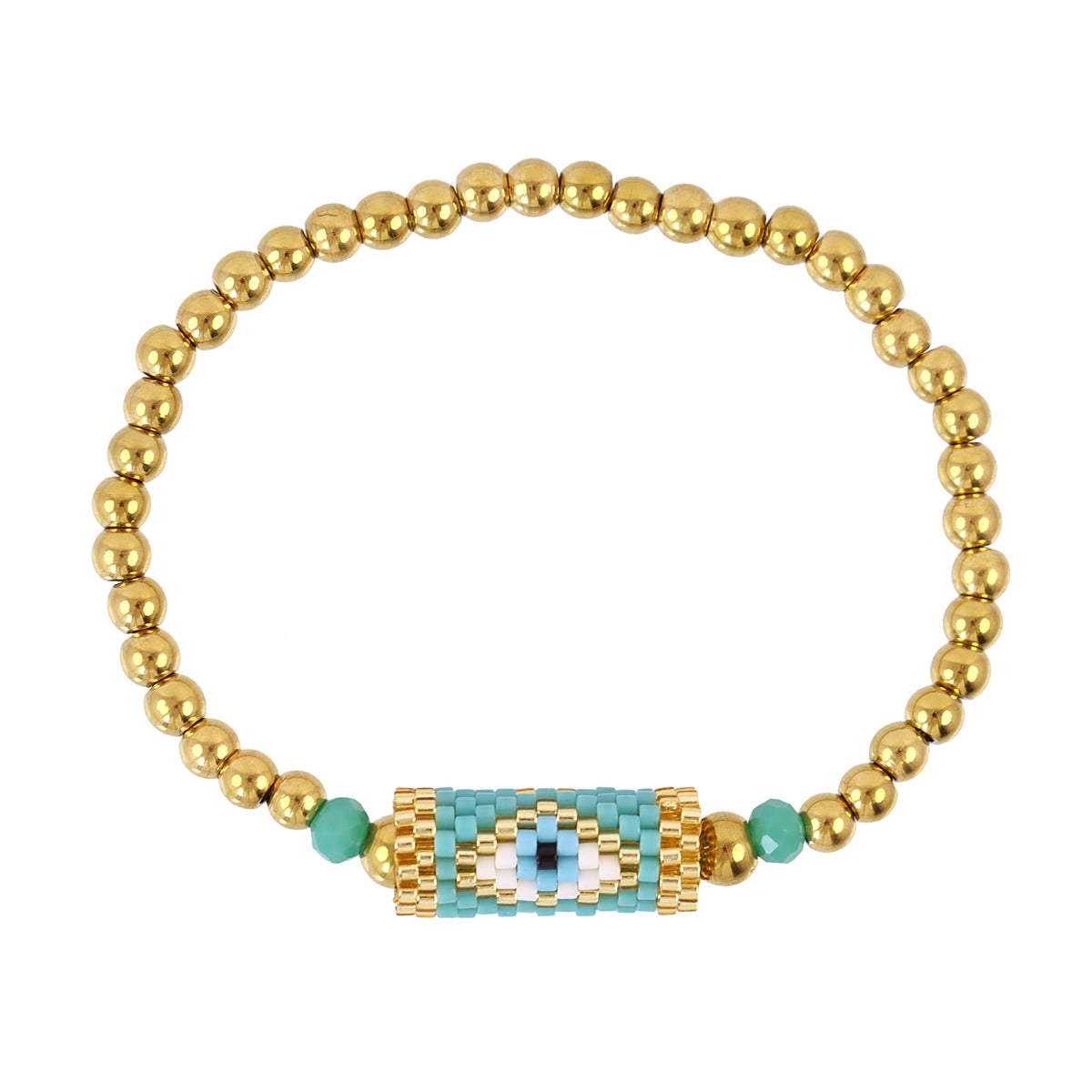 Pulsera Elástica Miyuki Ojo en Turquesa, bisutería de acero de la colección Sand Dust — Tiendas Via Vai Estepona